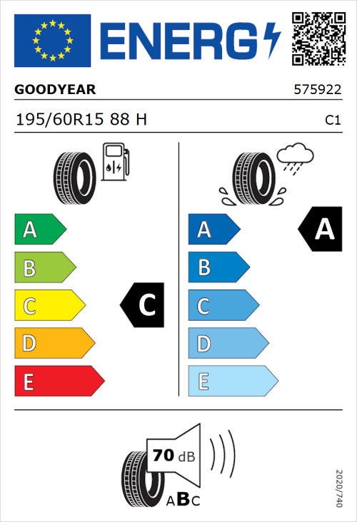 Tyre Label for Goodyear EfficientGrip Performance 195/60R15 88H