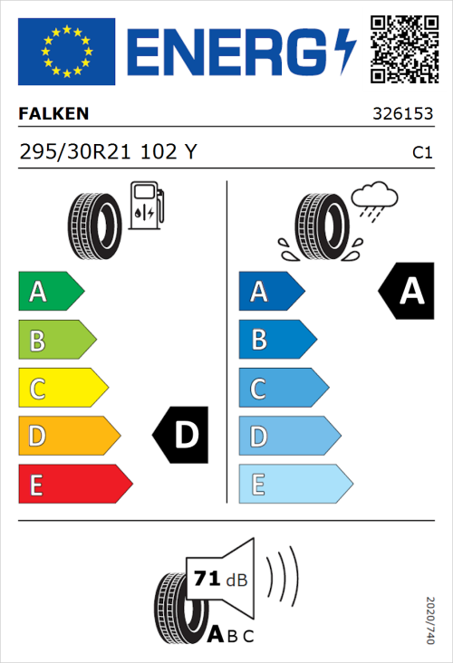 Tyre Label for Falken Azenis FK510 295/30R21 102Y