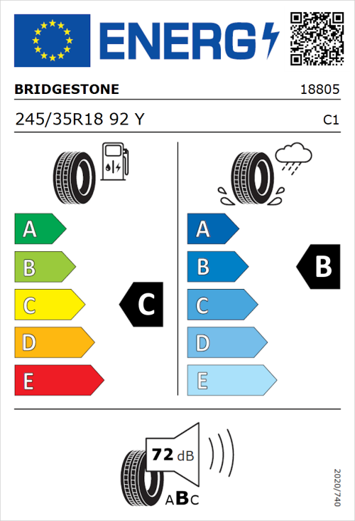 Tyre Label for Bridgestone Potenza S001 245/35R18 92Y