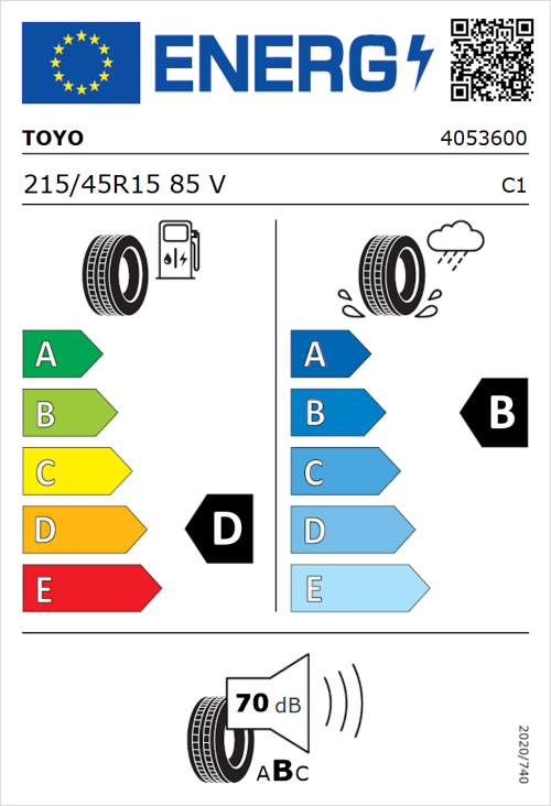 Tyre Label for Toyo Proxes TR1 215/45R15 85V