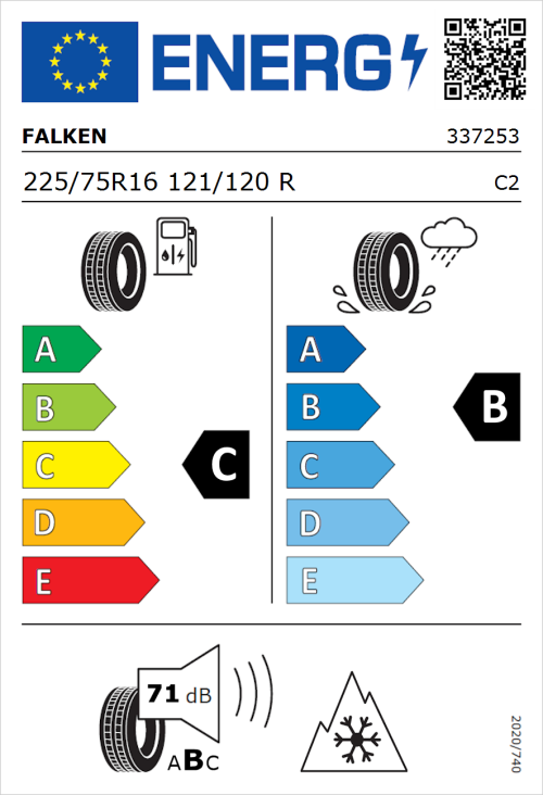 Tyre Label for Falken Euroall Season Van11 225/75R16 121/120R