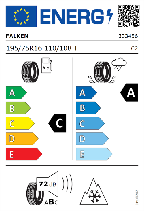 Tyre Label for Falken Linam VAN01 195/75R16 110/108T