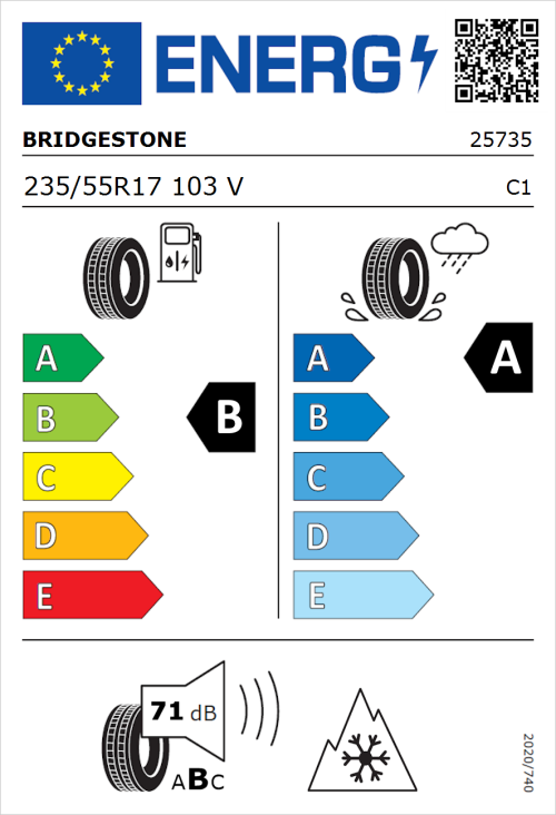 Tyre Label for Bridgestone Weather Control A005 235/55R17 103V