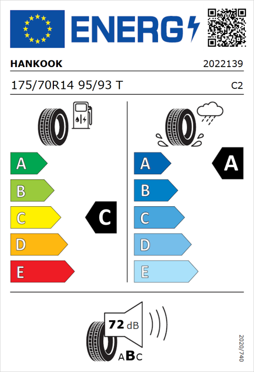 Tyre Label for Hankook Vantra Transit (RA58) 175/70R14 95/93T