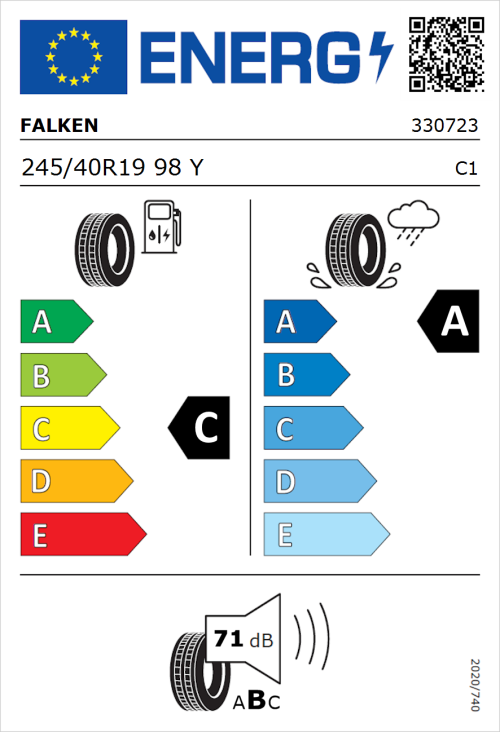 Tyre Label for Falken Azenis FK510 245/40R19 98Y